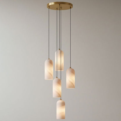 Alabasten Hanglamp met Gevlochten Snoer – Natuursteen Verlichting van Enkel Lichtpunt tot 21-Lichts Cluster – Mid-Century Modern Stijl Eetkamer Hanglamp met E12/E14 Fitting