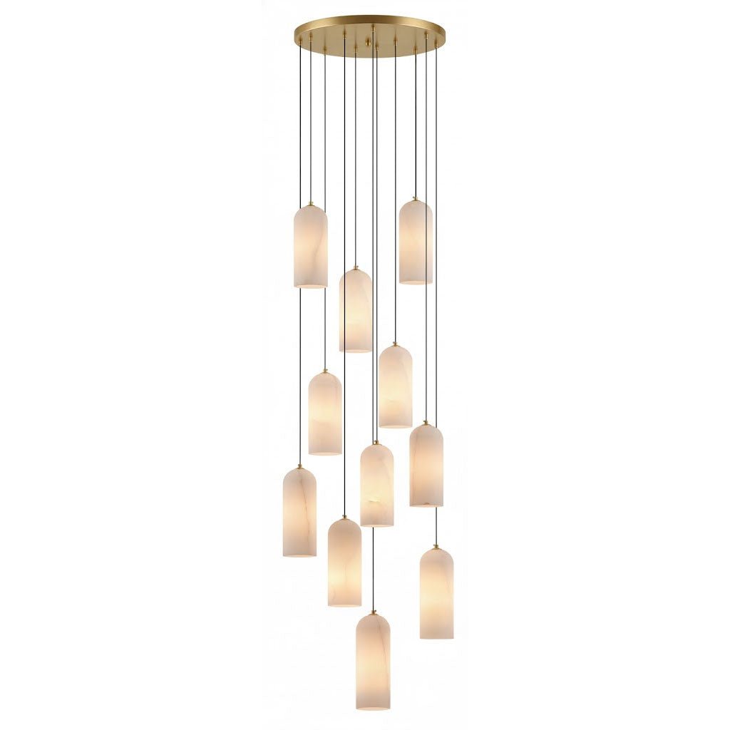 Alabasten Hanglamp met Gevlochten Snoer – Natuursteen Verlichting van Enkel Lichtpunt tot 21-Lichts Cluster – Mid-Century Modern Stijl Eetkamer Hanglamp met E12/E14 Fitting