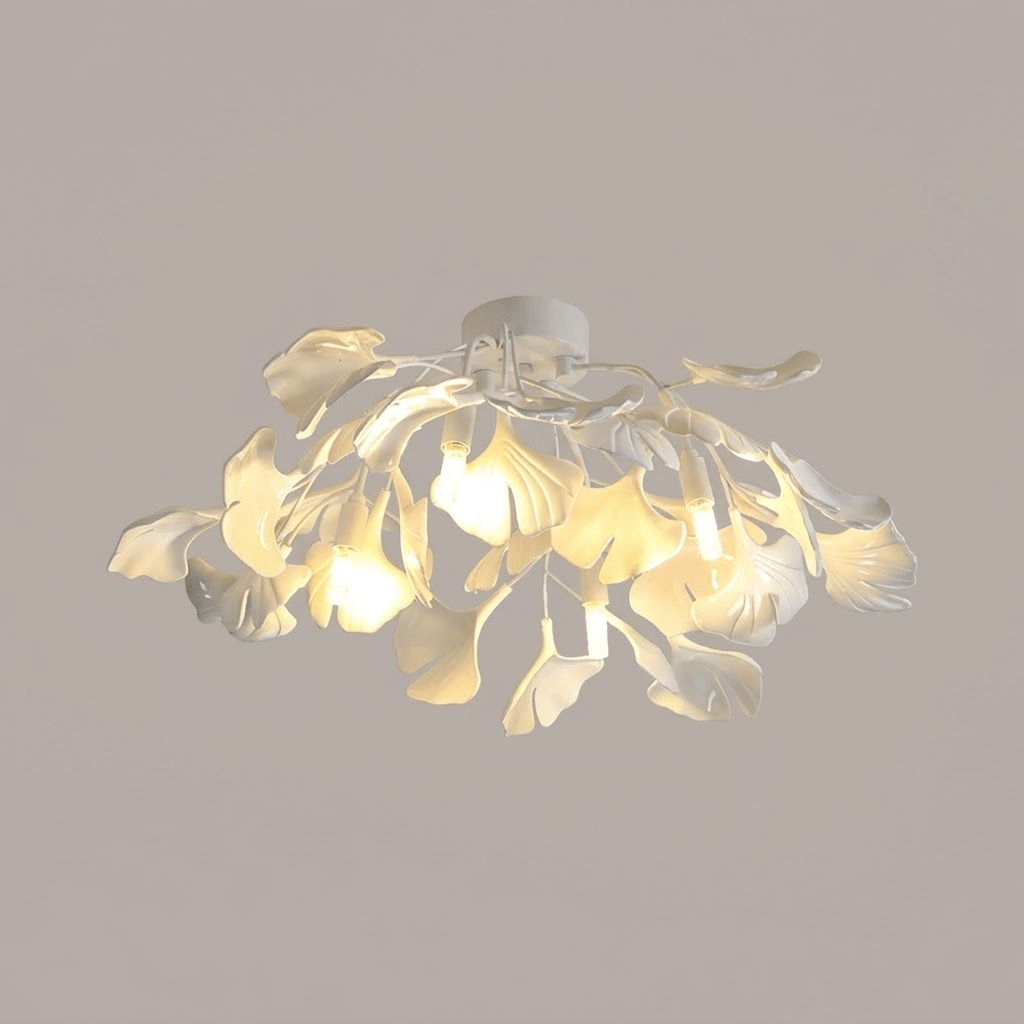 Keramische Hanglamp Ginkgo-Blad – Goudkleurige Armatuur met Witte Bladeren – Modern Natuurgeïnspireerd Design voor Woonkamer Eetkamer Slaapkamer