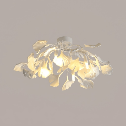 Keramische Hanglamp Ginkgo-Blad – Goudkleurige Armatuur met Witte Bladeren – Modern Natuurgeïnspireerd Design voor Woonkamer Eetkamer Slaapkamer