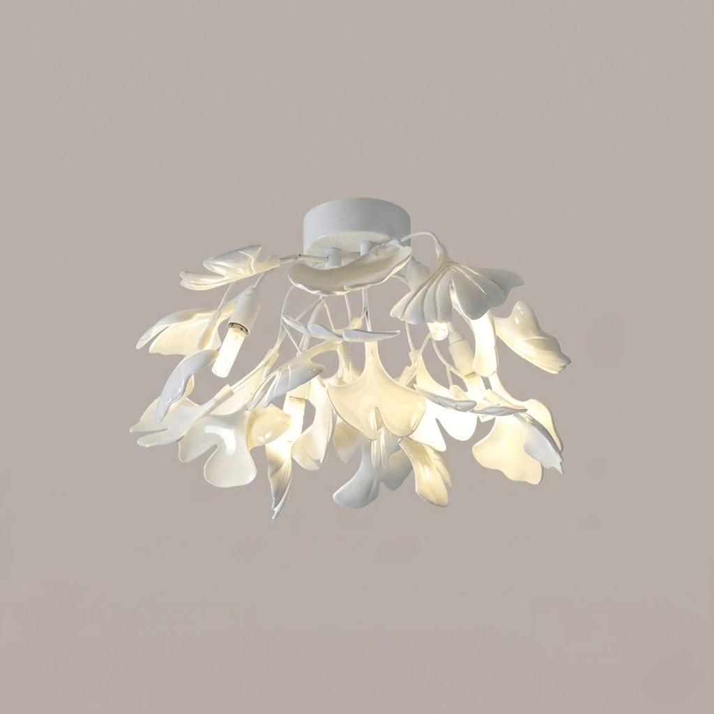 Keramische Hanglamp Ginkgo-Blad – Goudkleurige Armatuur met Witte Bladeren – Modern Natuurgeïnspireerd Design voor Woonkamer Eetkamer Slaapkamer