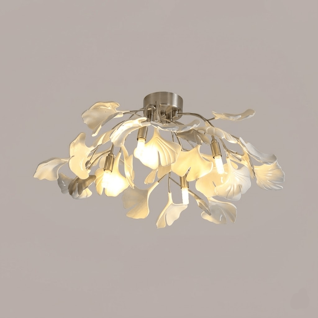 Keramische Hanglamp Ginkgo-Blad – Goudkleurige Armatuur met Witte Bladeren – Modern Natuurgeïnspireerd Design voor Woonkamer Eetkamer Slaapkamer