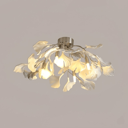 Keramische Hanglamp Ginkgo-Blad – Goudkleurige Armatuur met Witte Bladeren – Modern Natuurgeïnspireerd Design voor Woonkamer Eetkamer Slaapkamer
