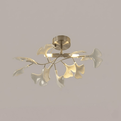 Keramische Hanglamp Ginkgo-Blad – Goudkleurige Armatuur met Witte Bladeren – Modern Natuurgeïnspireerd Design voor Woonkamer Eetkamer Slaapkamer