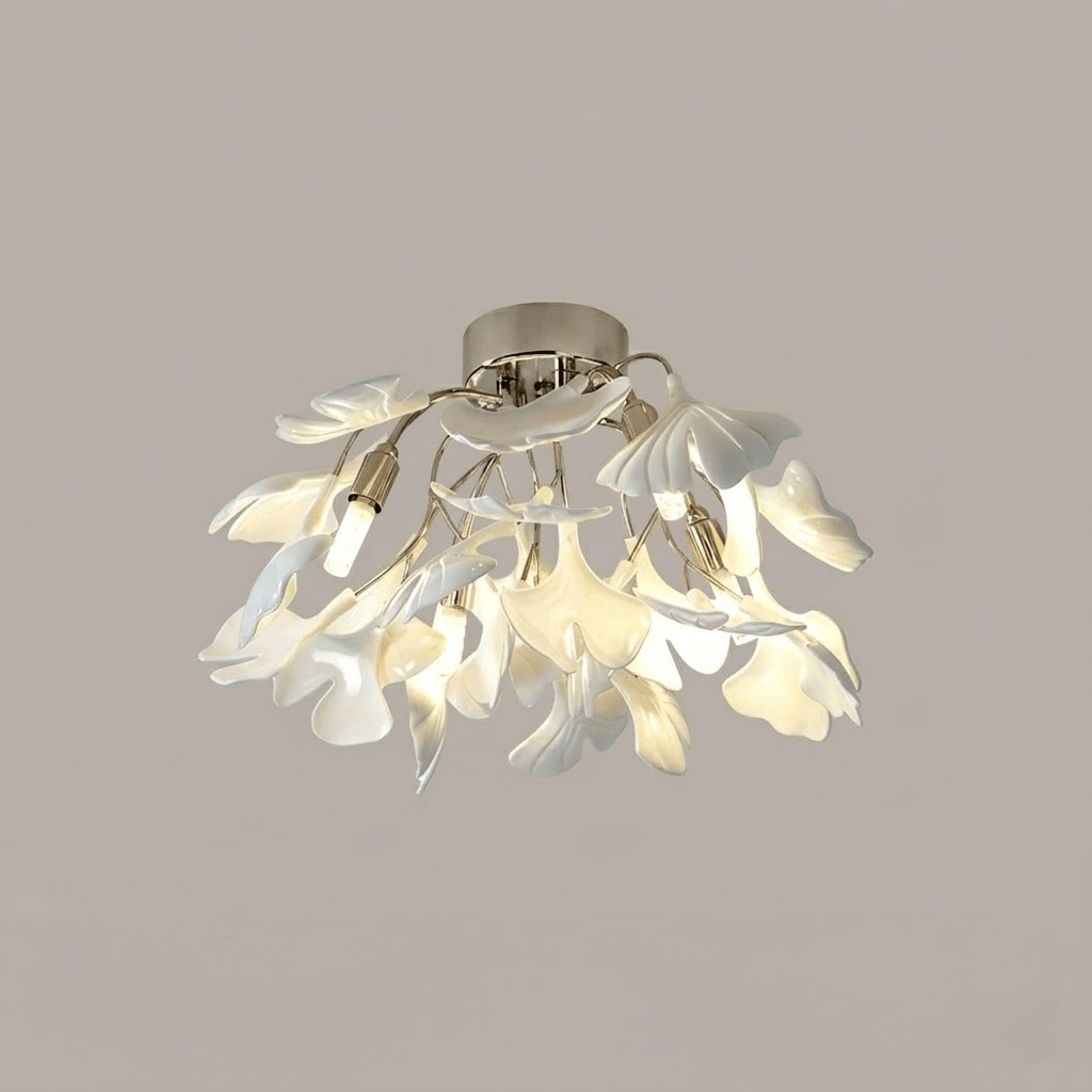 Keramische Hanglamp Ginkgo-Blad – Goudkleurige Armatuur met Witte Bladeren – Modern Natuurgeïnspireerd Design voor Woonkamer Eetkamer Slaapkamer