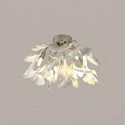 Keramische Hanglamp Ginkgo-Blad – Goudkleurige Armatuur met Witte Bladeren – Modern Natuurgeïnspireerd Design voor Woonkamer Eetkamer Slaapkamer
