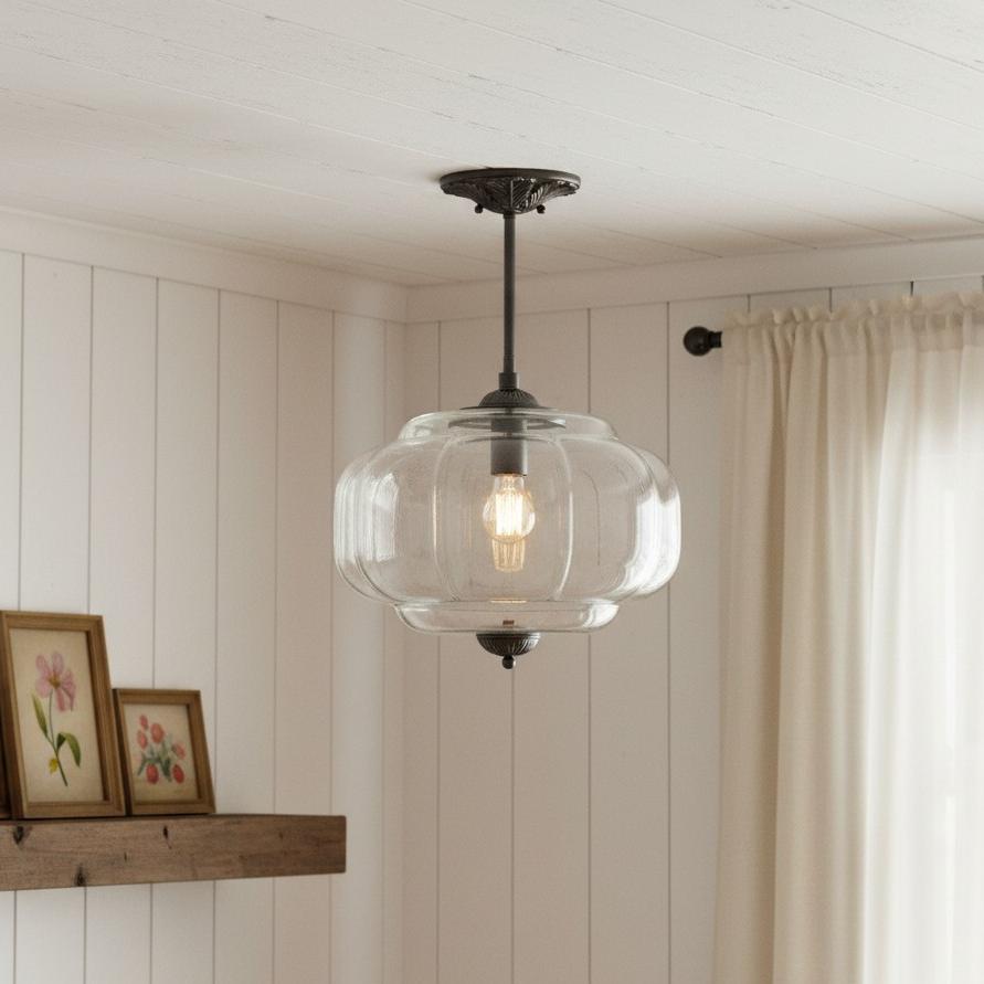 Antique Brass Plafondlamp met Groen Glas Pompoendesign - Elegante Hanglamp voor Eetkamer Keukeneiland Slaapkamer