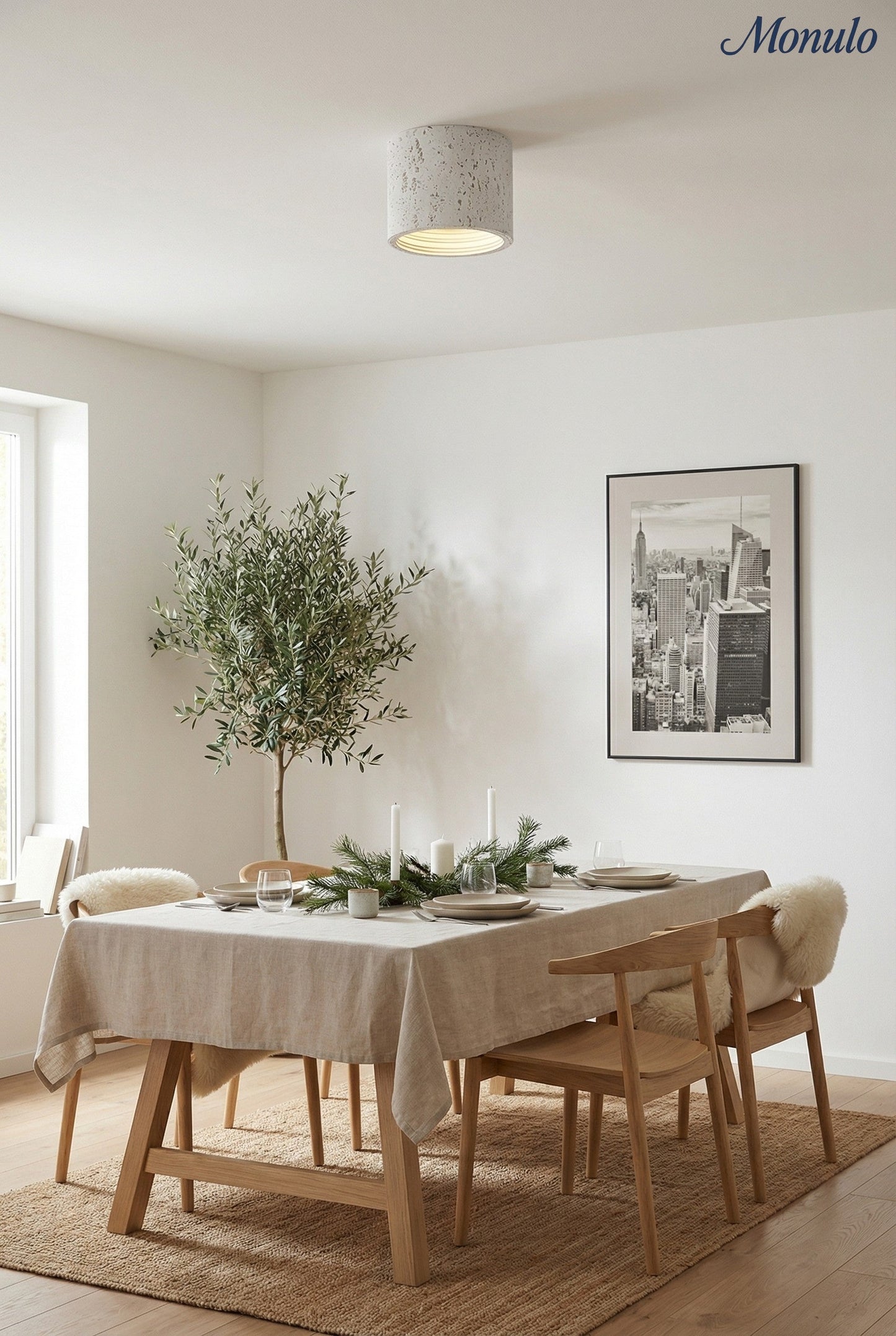 Cilindrische plafondlamp van travertijn – LED verlichting voor moderne interieurs