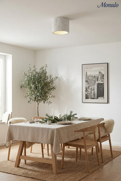 Cilindrische plafondlamp van travertijn – LED verlichting voor moderne interieurs