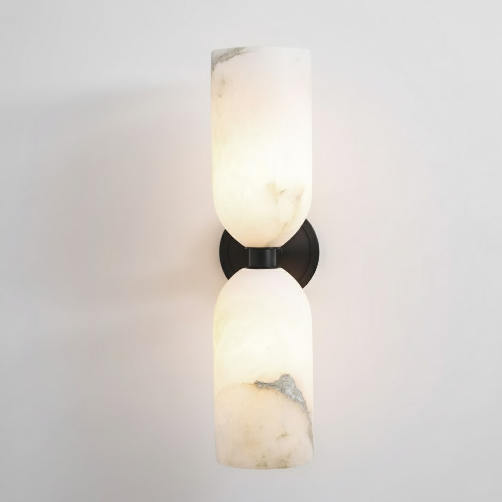 Alabasten Wandlamp met Messing — Dubbele Lichtschijven en Centrale Metalen Ster