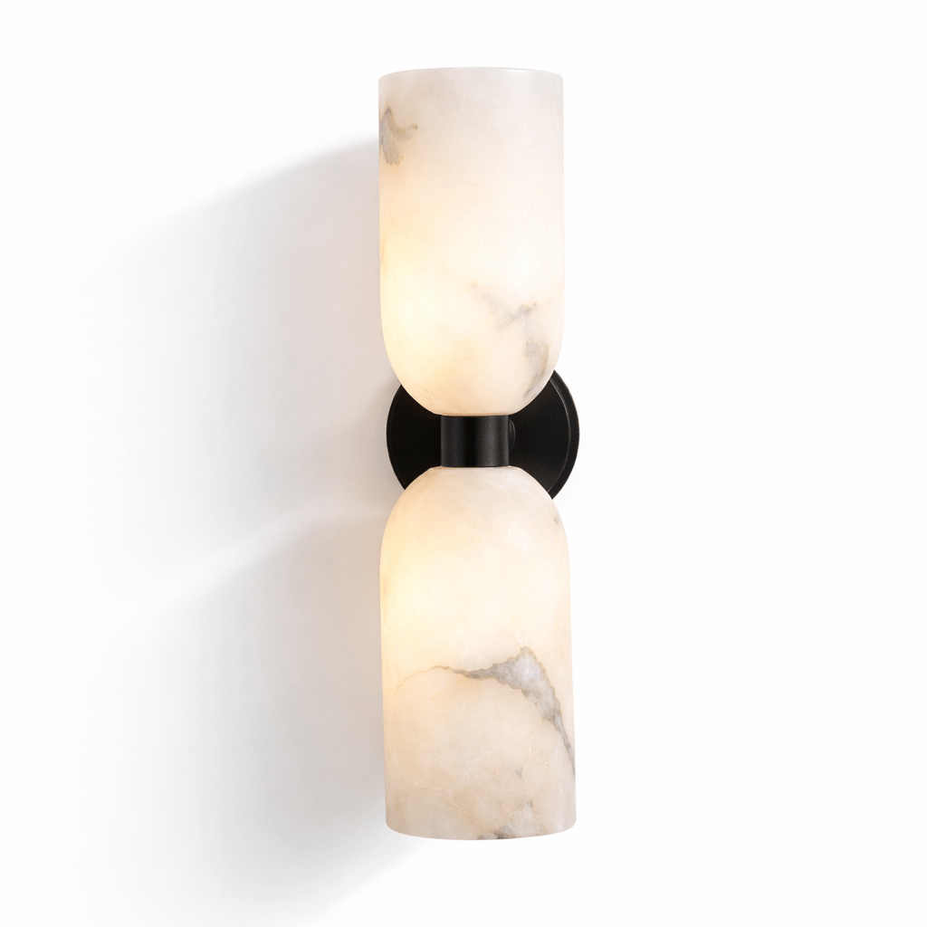 Alabasten Wandlamp met Messing — Dubbele Lichtschijven en Centrale Metalen Ster