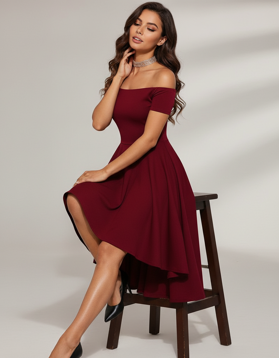 Dames Avondjurk Off-Shoulder High-Lowjurk voor Feesten - StudioMarella