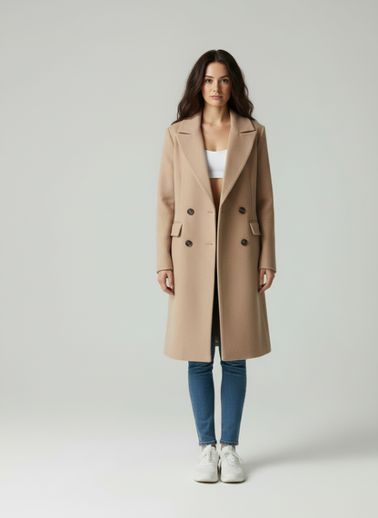 Wolblend Jas voor Vrouw Notched Revers Elegant Design