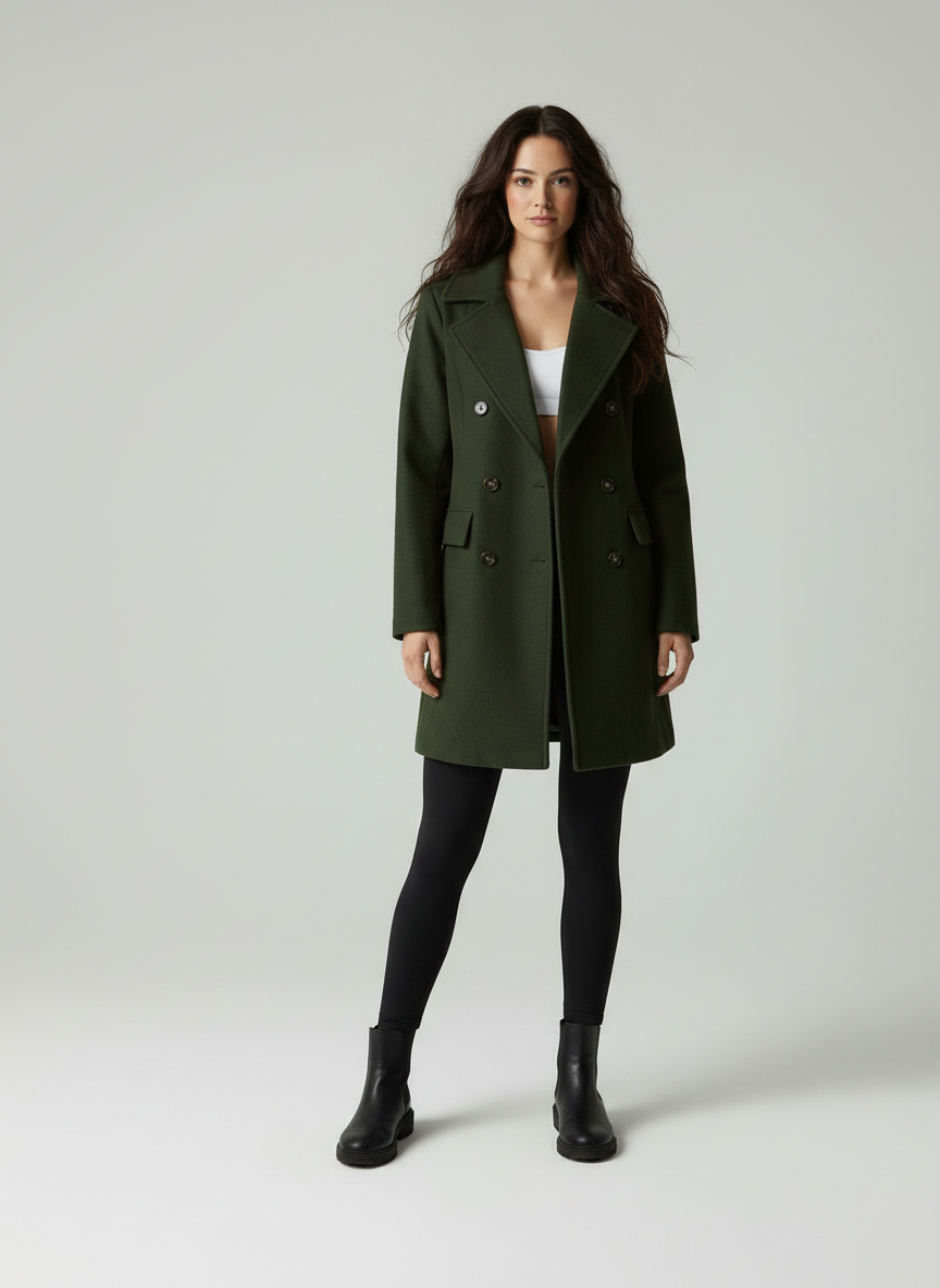 Wolblend Jas voor Vrouw Notched Revers Elegant Design
