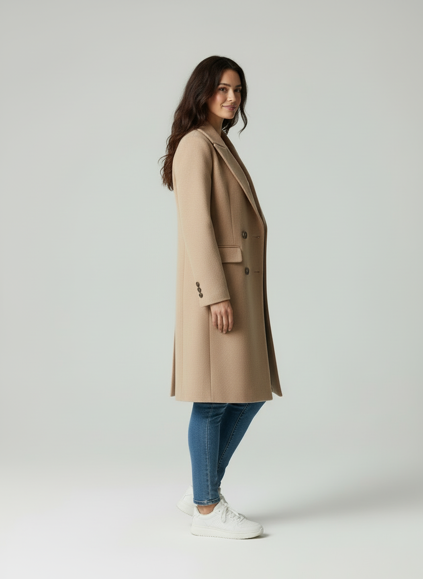 Wolblend Jas voor Vrouw Notched Revers Elegant Design