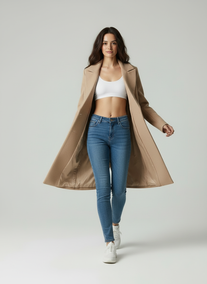 Wolblend Jas voor Vrouw Notched Revers Elegant Design