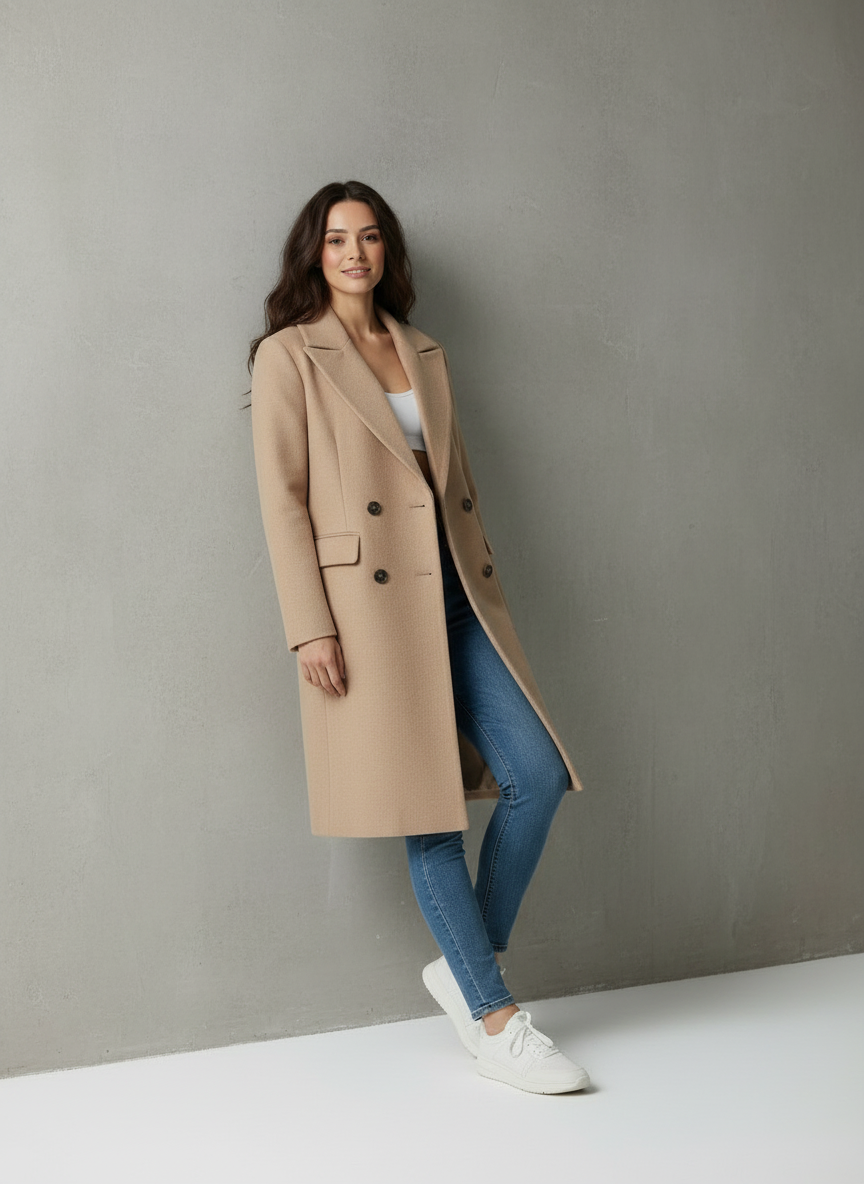 Wolblend Jas voor Vrouw Notched Revers Elegant Design - StudioMarella