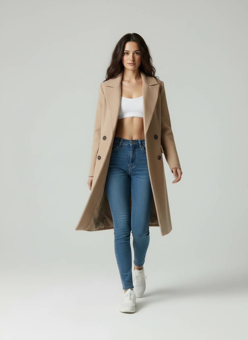Wolblend Jas voor Vrouw Notched Revers Elegant Design