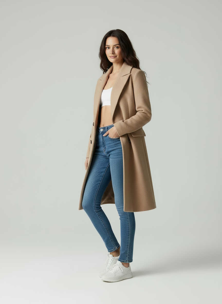 Wolblend Jas voor Vrouw Notched Revers Elegant Design