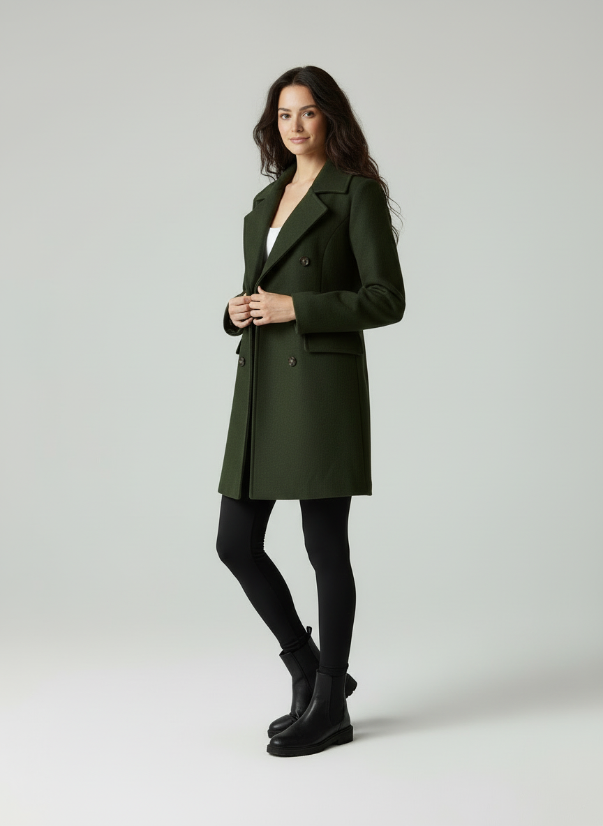 Wolblend Jas voor Vrouw Notched Revers Elegant Design