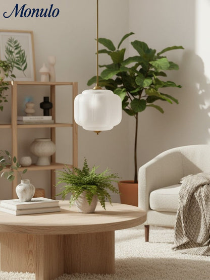 Vintage Kroonluchter met Crèmekleurige Glazen Kappen – Hanglamp in Retro-Stijl voor Eetkamer & Woonkamer
