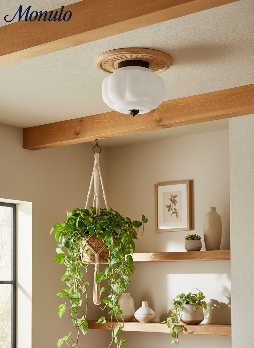 Retro Plafondlamp met Melkglazen Kap – Verfijnde Semi-Flush Mount Verlichting voor Moderne Interieurs