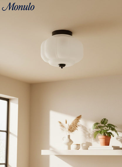 Retro Plafondlamp met Melkglazen Kap – Verfijnde Semi-Flush Mount Verlichting voor Moderne Interieurs
