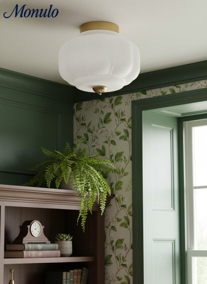 Retro Plafondlamp met Melkglazen Kap – Verfijnde Semi-Flush Mount Verlichting voor Moderne Interieurs