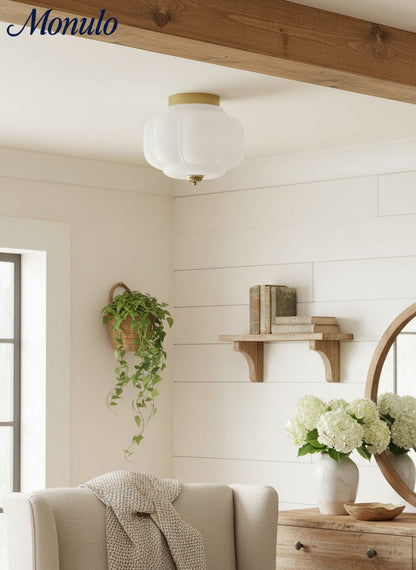 Retro Plafondlamp met Melkglazen Kap – Verfijnde Semi-Flush Mount Verlichting voor Moderne Interieurs
