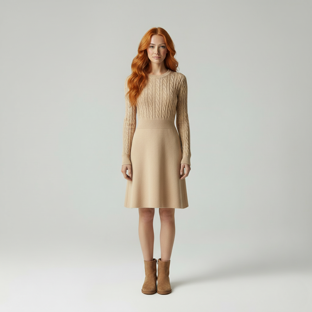 Gebreide Jurk Kabelpatroon Elegante WinterCollectie