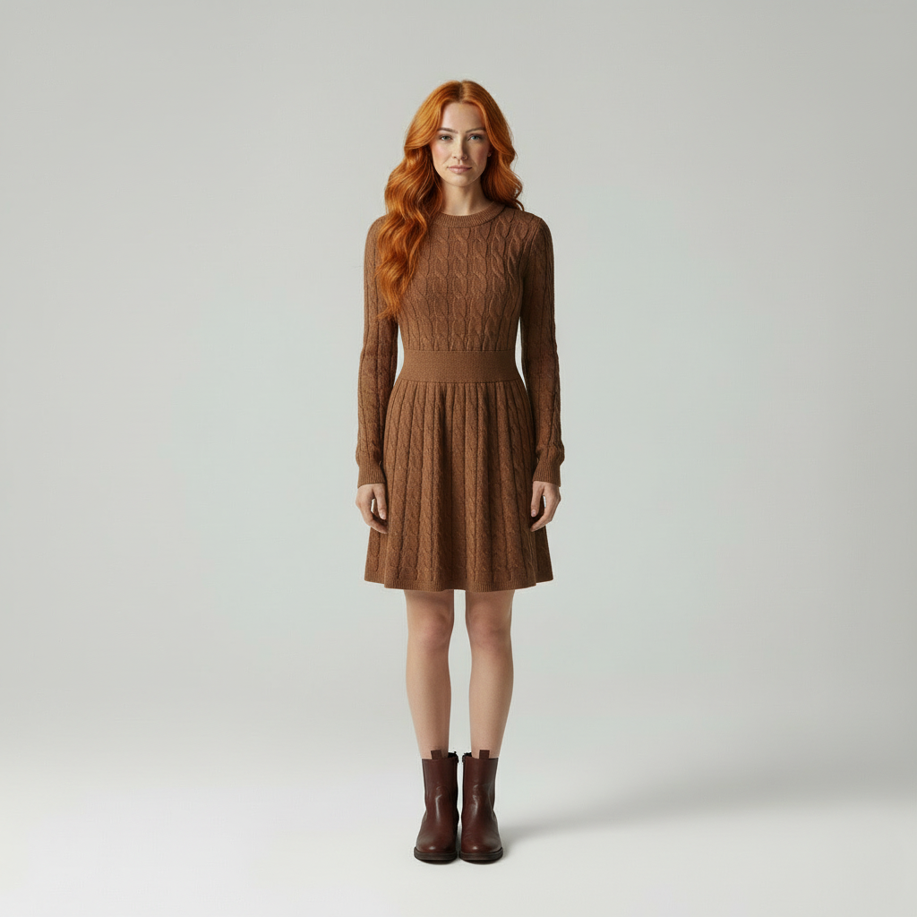 Gebreide Jurk Kabelpatroon Elegante WinterCollectie