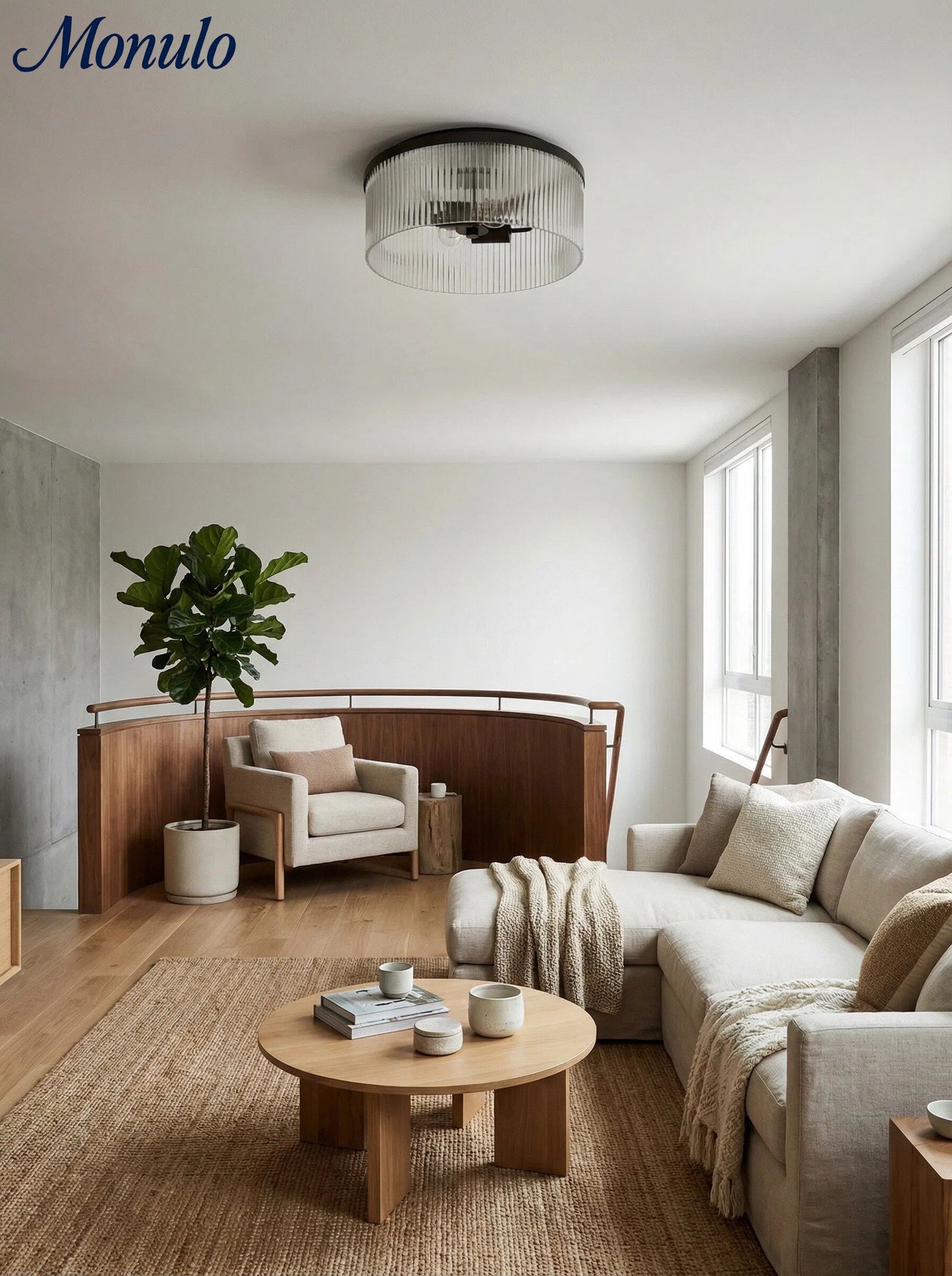 Geribbelde Glazen Plafondlamp Modern Laagbouw Ontwerp Slaapkamer Woonkamer Gang