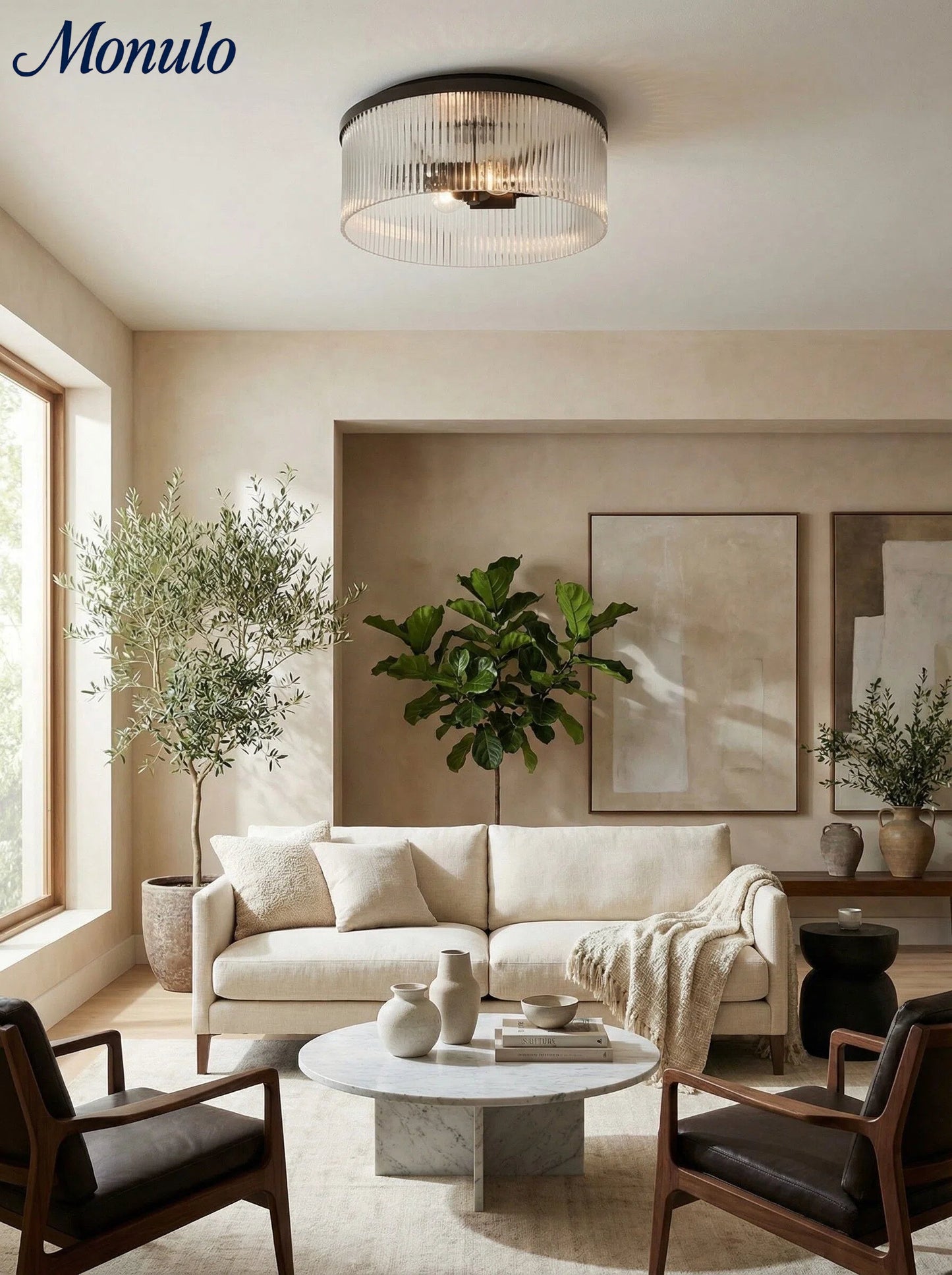 Geribbelde Glazen Plafondlamp Modern Laagbouw Ontwerp Slaapkamer Woonkamer Gang