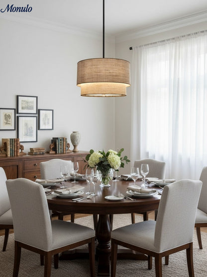 Dubbele Stoffen Drum Hanglamp – Moderne Gelaagde Kap Plafondlamp voor Eetkamer Woonkamer