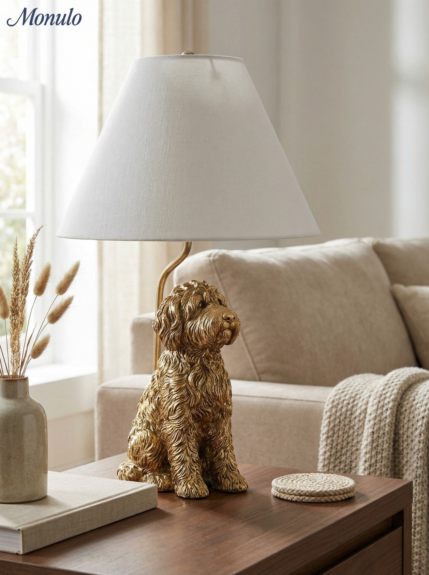 Dierenfiguur Tafellamp met Katoenen Kap – Klassieke Nachtkastlamp met Dierenmotief