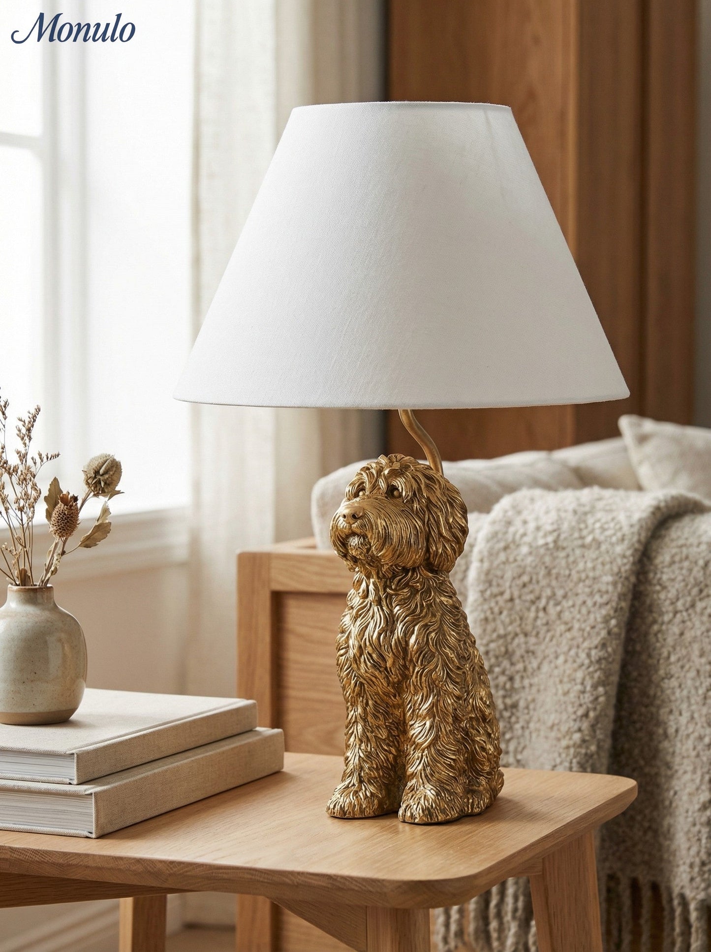 Dierenfiguur Tafellamp met Katoenen Kap – Klassieke Nachtkastlamp met Dierenmotief