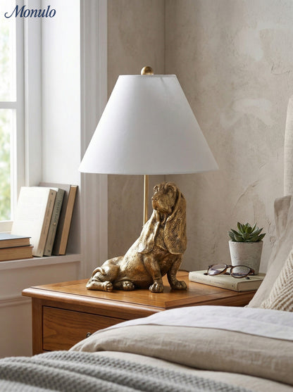 Dierenfiguur Tafellamp met Katoenen Kap – Klassieke Nachtkastlamp met Dierenmotief
