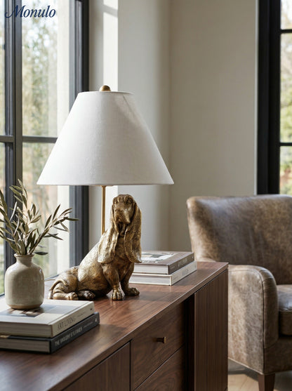 Dierenfiguur Tafellamp met Katoenen Kap – Klassieke Nachtkastlamp met Dierenmotief