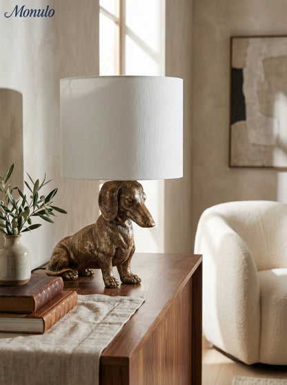 Dierenfiguur Tafellamp met Katoenen Kap – Klassieke Nachtkastlamp met Dierenmotief