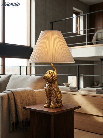 Dierenfiguur Tafellamp met Katoenen Kap – Klassieke Nachtkastlamp met Dierenmotief