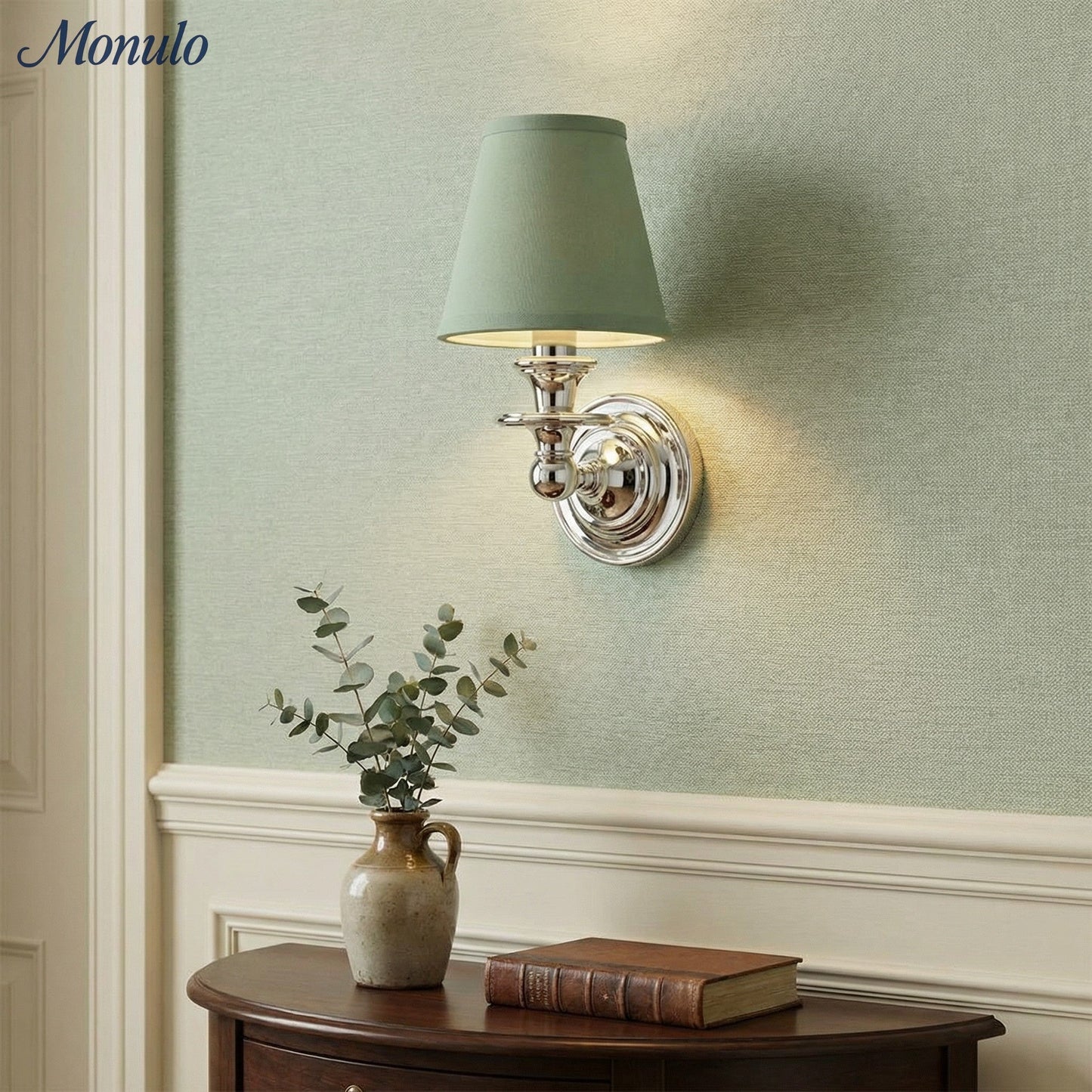 Wandlamp met stoffen kap en zwanenhalsarm – smeedijzeren armatuur met verstelbare leeslamp