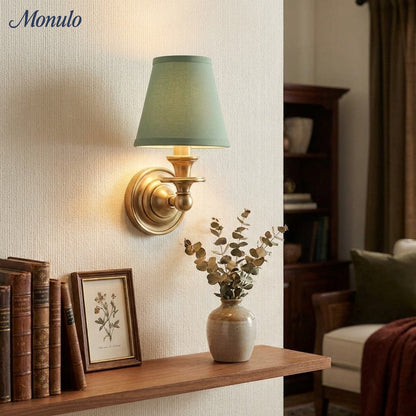 Wandlamp met stoffen kap en zwanenhalsarm – smeedijzeren armatuur met verstelbare leeslamp