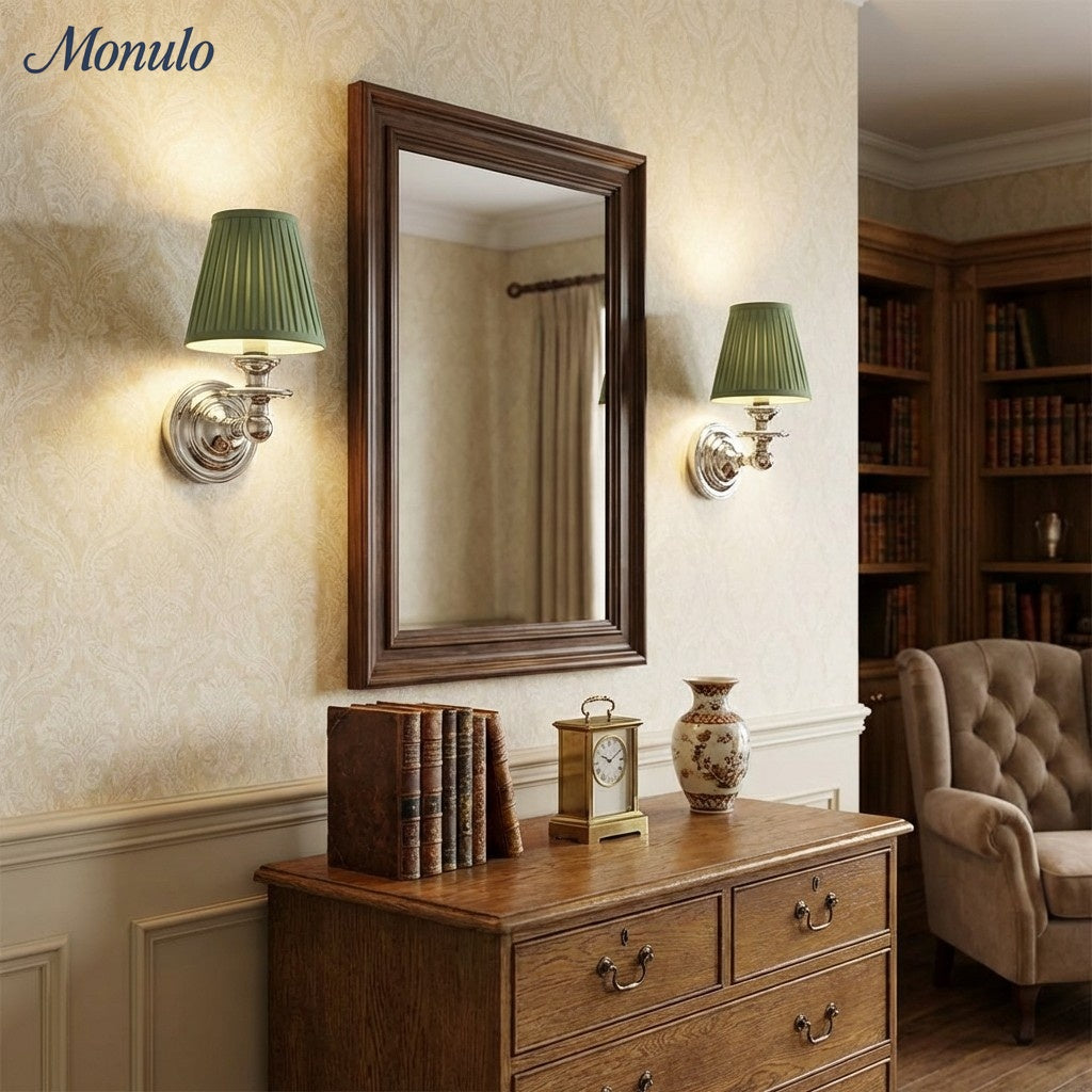 Wandlamp met stoffen kap en zwanenhalsarm – smeedijzeren armatuur met verstelbare leeslamp