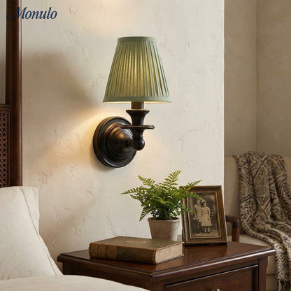 Wandlamp met stoffen kap en zwanenhalsarm – smeedijzeren armatuur met verstelbare leeslamp