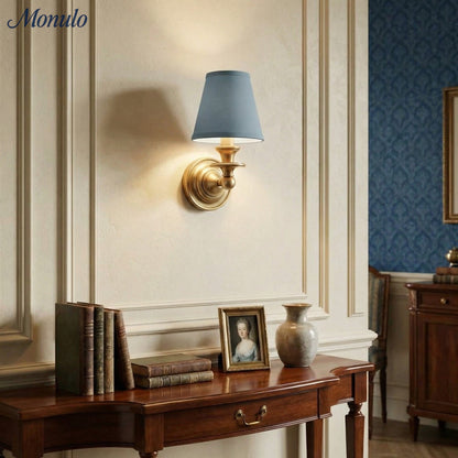 Wandlamp met stoffen kap en zwanenhalsarm – smeedijzeren armatuur met verstelbare leeslamp