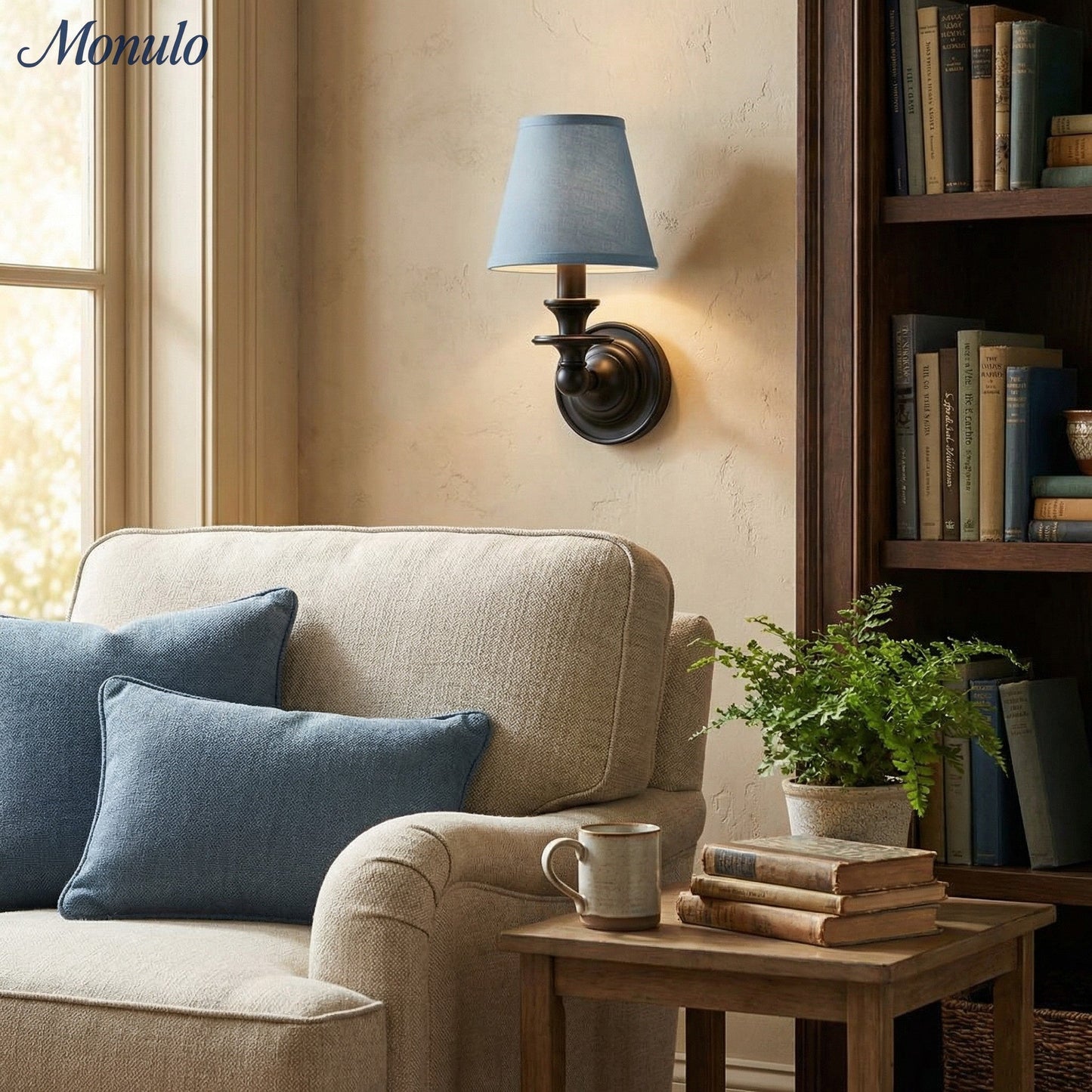 Wandlamp met stoffen kap en zwanenhalsarm – smeedijzeren armatuur met verstelbare leeslamp