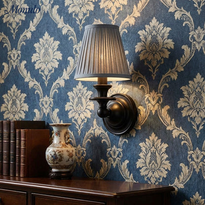 Wandlamp met stoffen kap en zwanenhalsarm – smeedijzeren armatuur met verstelbare leeslamp