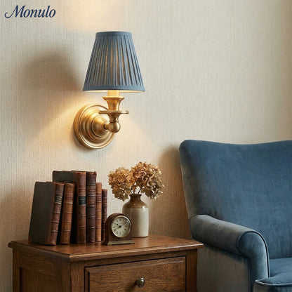 Wandlamp met stoffen kap en zwanenhalsarm – smeedijzeren armatuur met verstelbare leeslamp