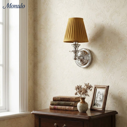 Wandlamp met stoffen kap en zwanenhalsarm – smeedijzeren armatuur met verstelbare leeslamp