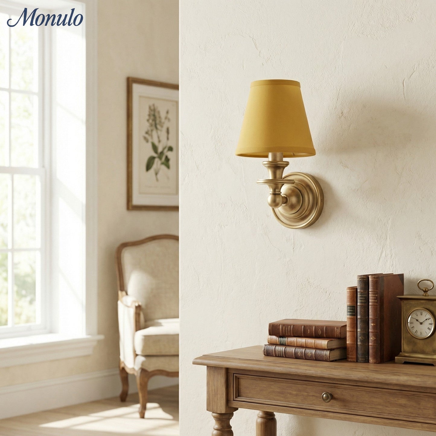 Wandlamp met stoffen kap en zwanenhalsarm – smeedijzeren armatuur met verstelbare leeslamp
